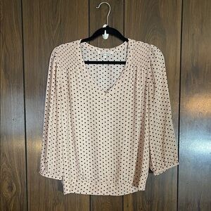 Blush pink polka dot v-neck blouse